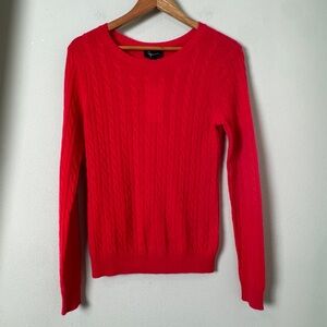 Aqua Cashmere 100% Cashmere Cable Knit Crewneck Sweater in Coral Pink Size M New